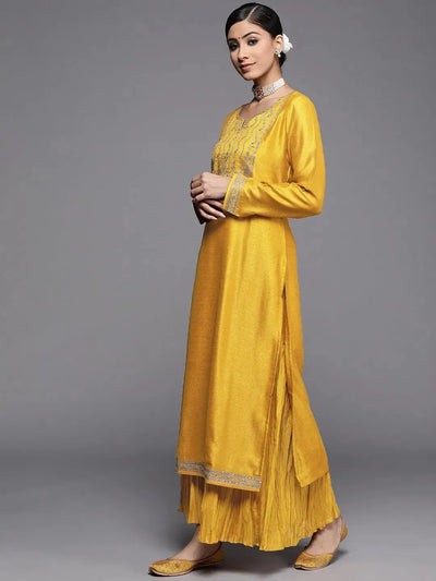 Yellow Yoke Design Silk Kurta - Libas