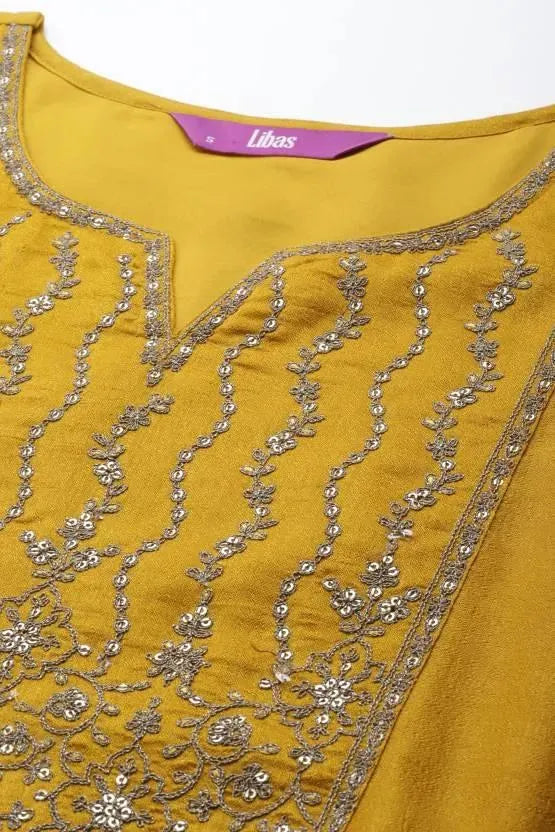 Yellow Yoke Design Silk Kurta - Libas