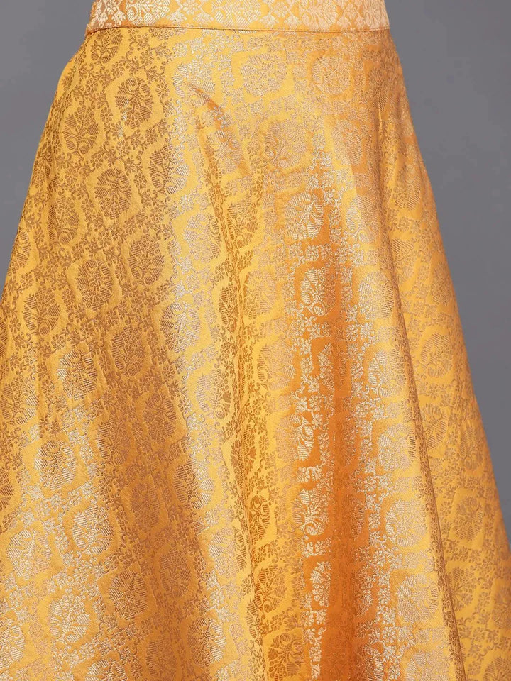 Yellow Yoke Design Velvet Straight Suit Set With Skirt - Libas