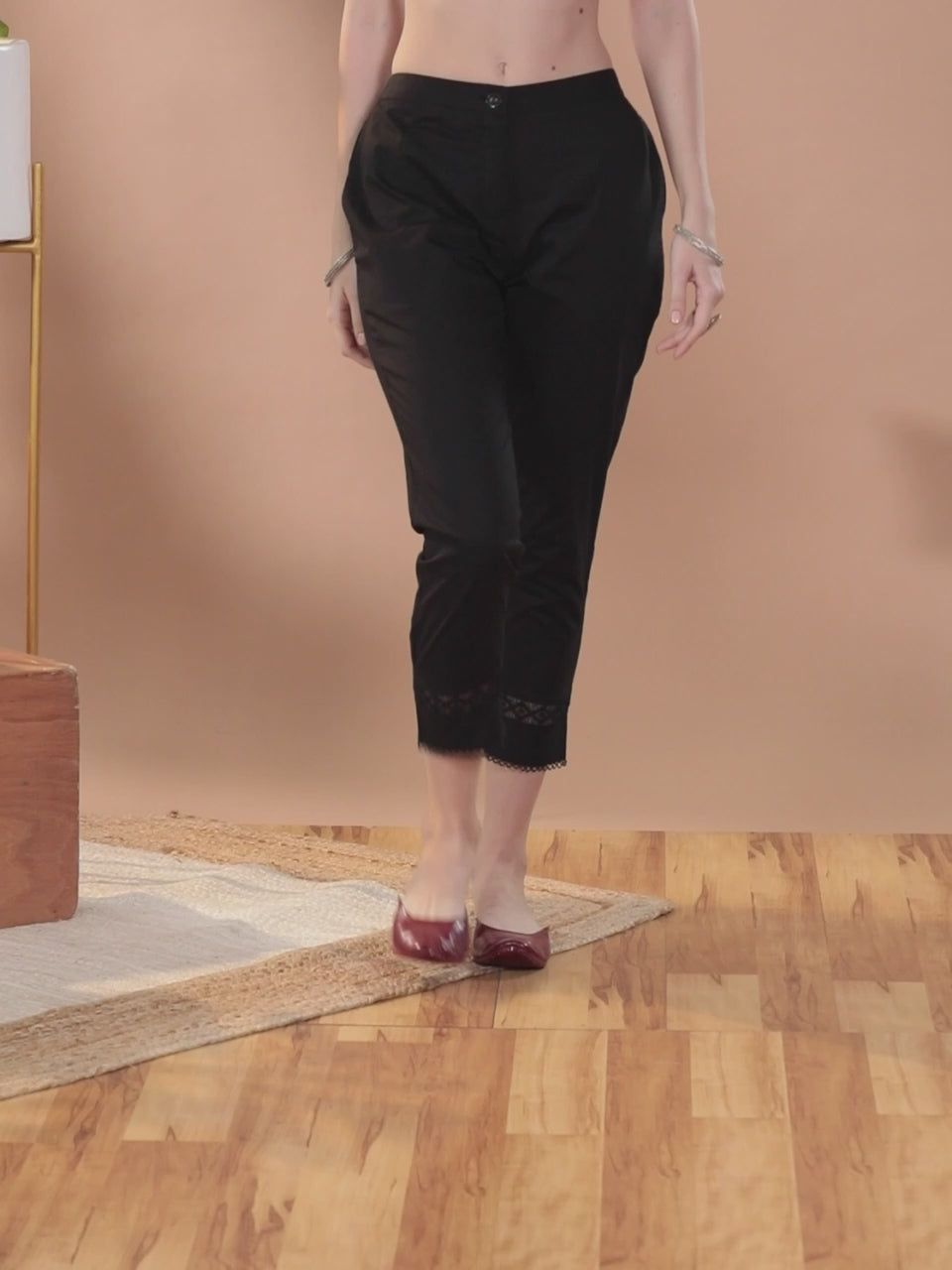  Black Solid Cotton Trousers 