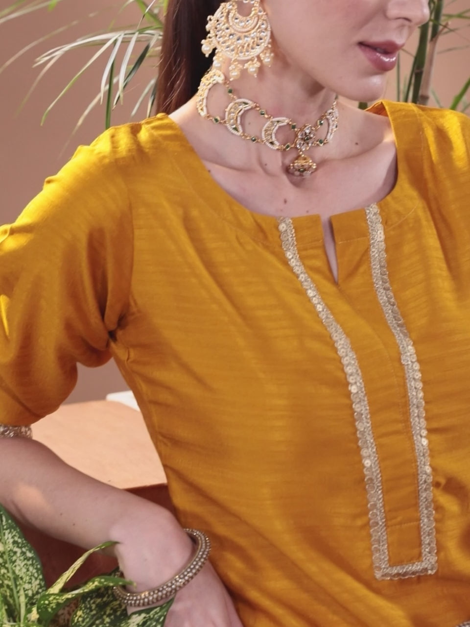  Mustard Solid Silk Blend Straight Kurta With Palazzos & Dupatta 