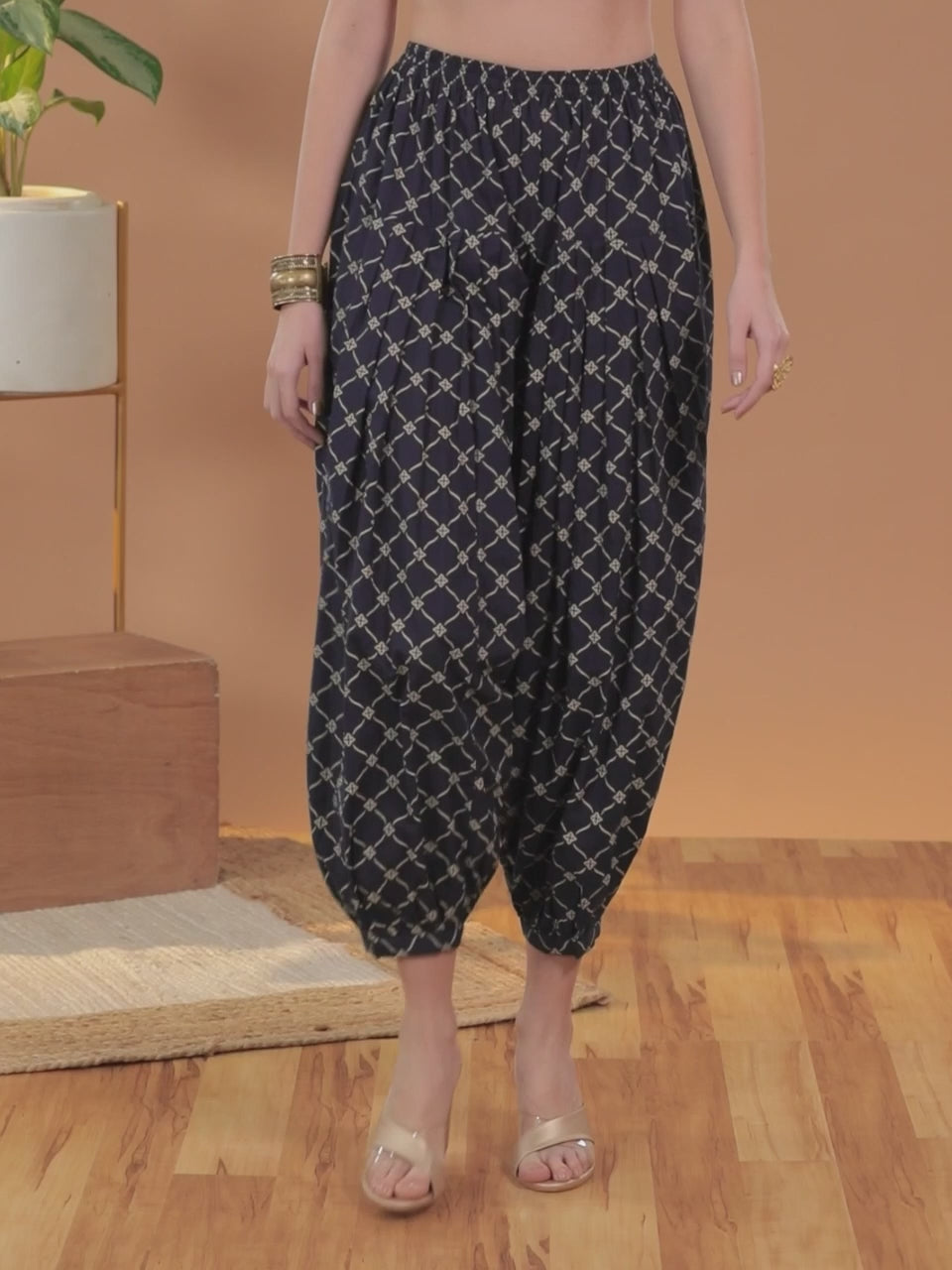  Navy Blue Printed Cotton Salwar Pants 