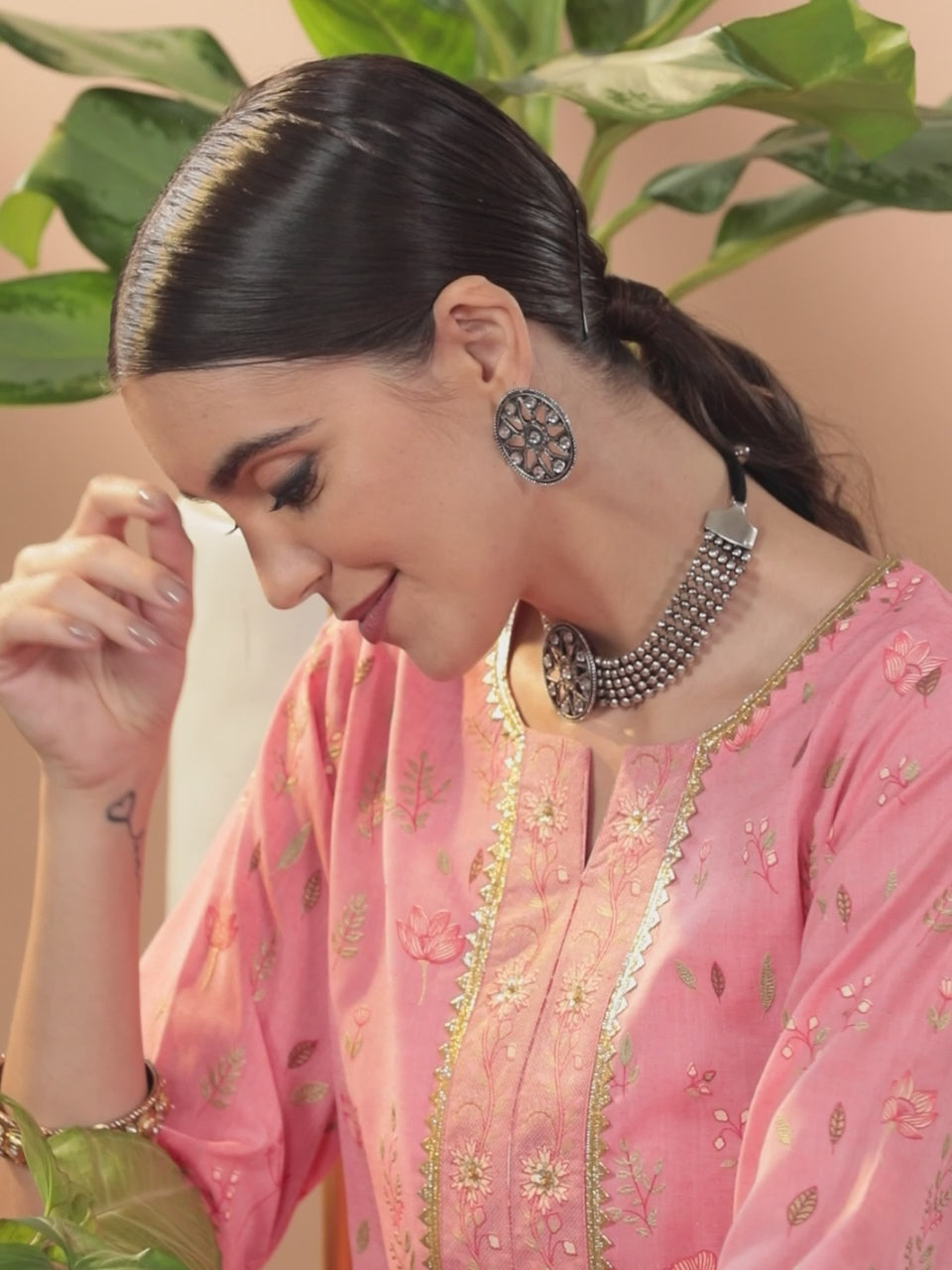  Pink Printed Cotton Silk Kurta 