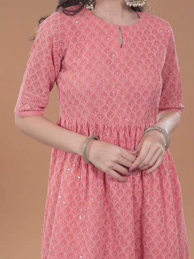 Peach Embroidered Georgette Dress
