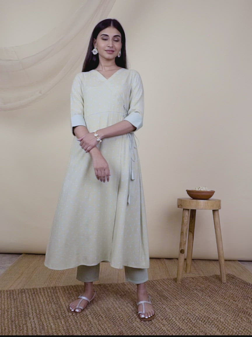  Green Woven Design Rayon Kurta 