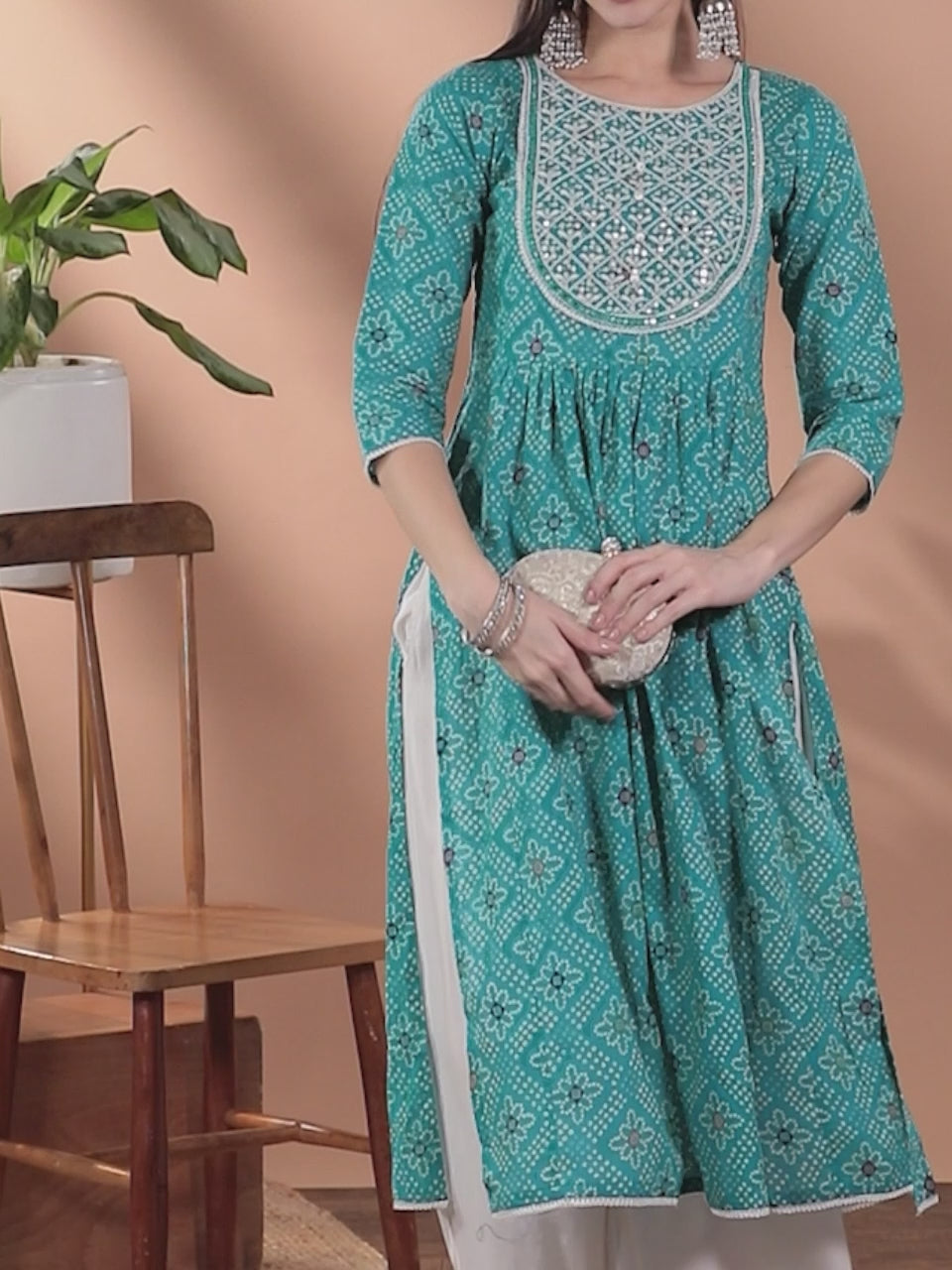 Turquoise Blue Printed Cotton Straight Kurta 