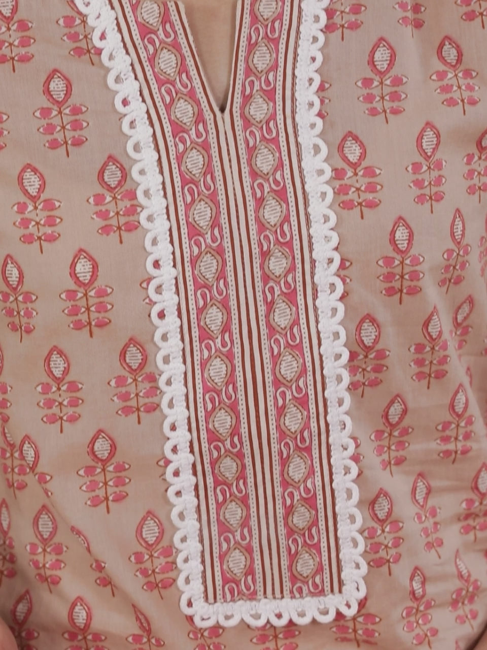  Peach Printed Cotton Kurta 