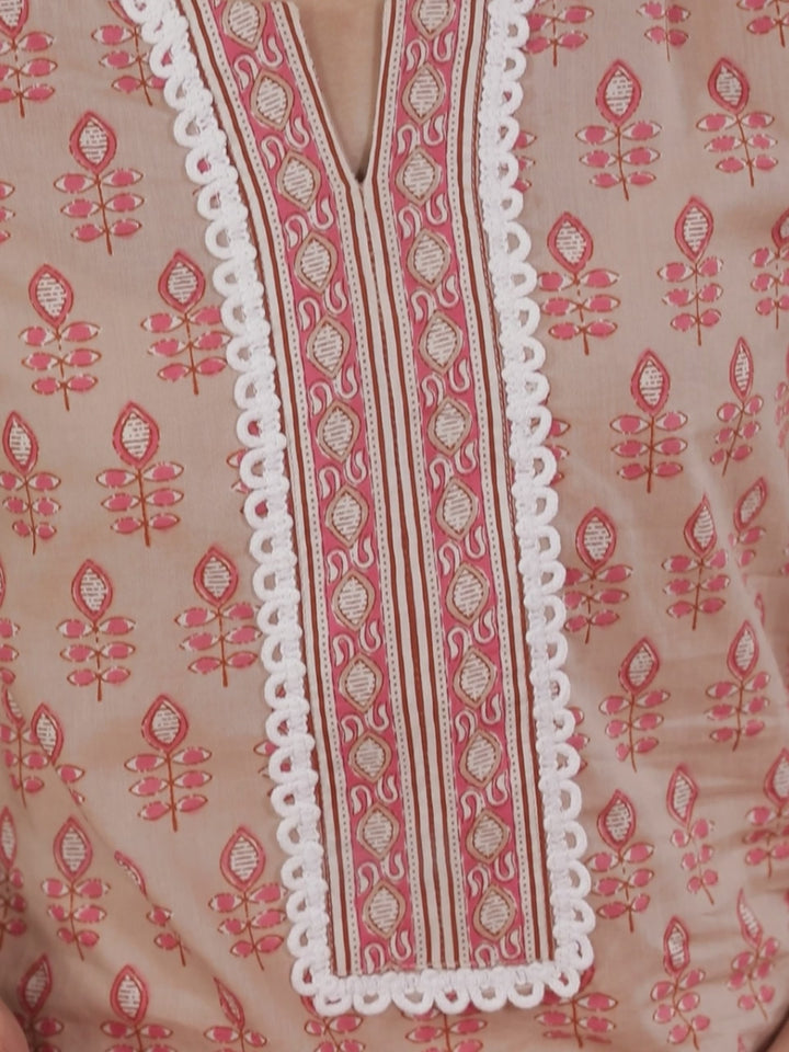 Peach Printed Cotton Kurta