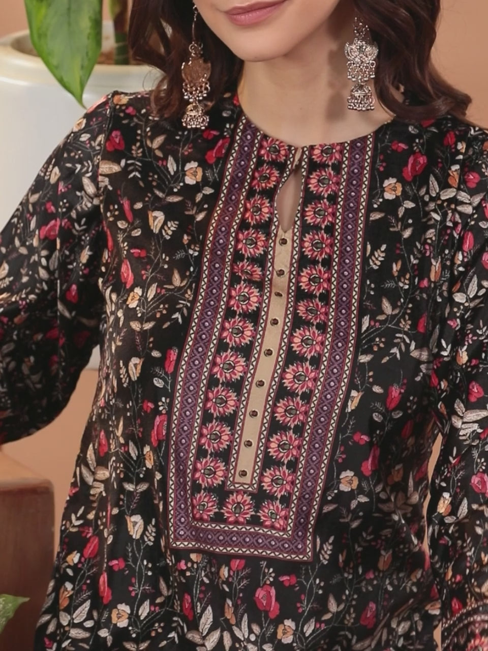 Multicoloured Printed Velvet Straight Kurta With Dupatta