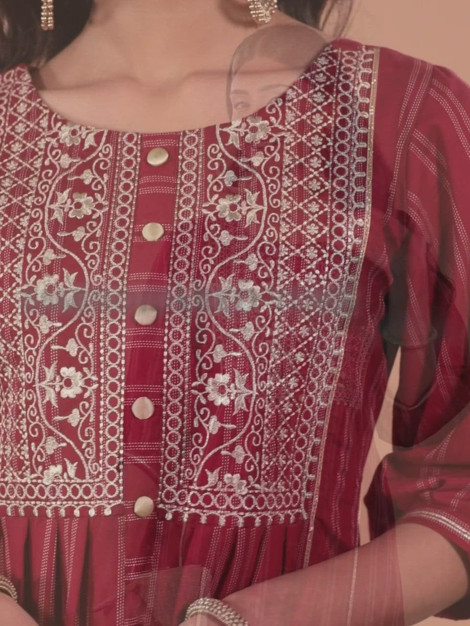 Maroon Embroidered Cotton Dress