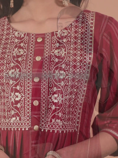 Maroon Embroidered Cotton Dress