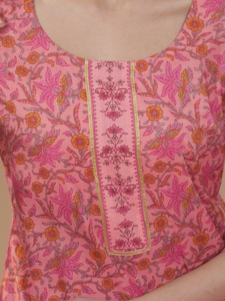  Pink Printed Cotton Kurta 