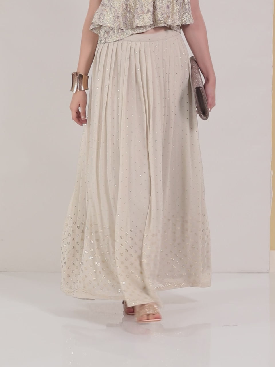  Grey Embellished Georgette Skirt 