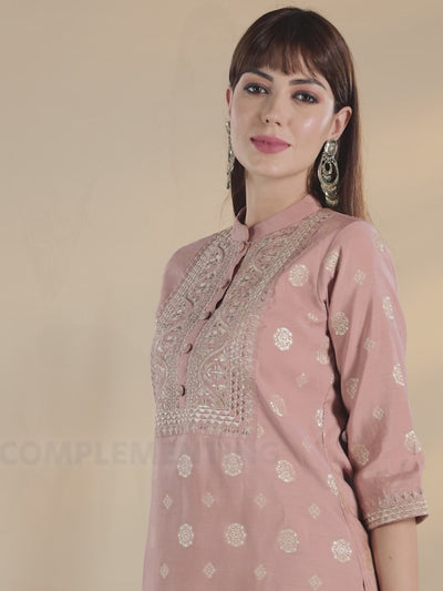 Pink Yoke Design Chanderi Silk Kurta