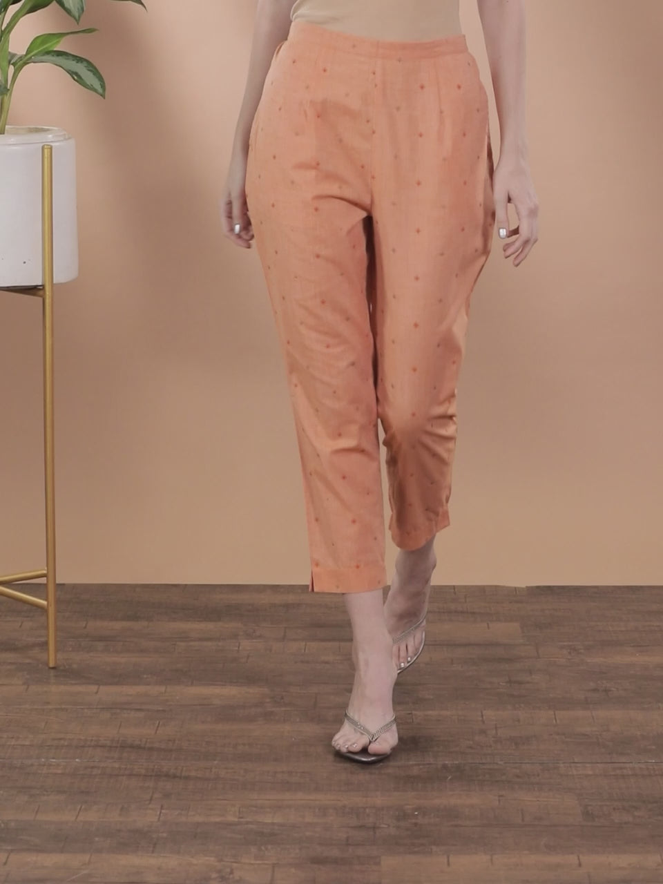 Orange Printed Cotton Trousers