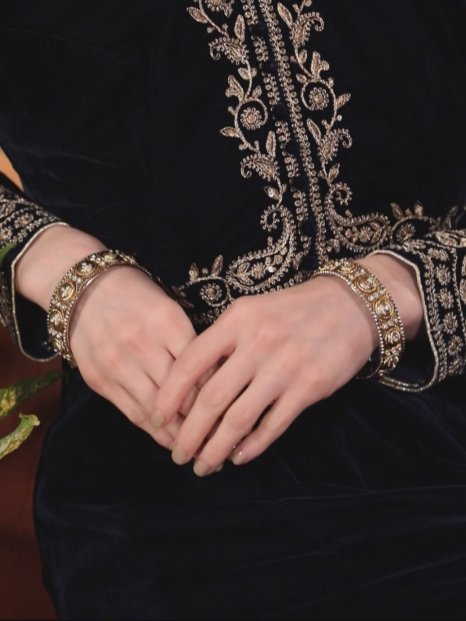  Navy Blue Embroidered Velvet Anarkali Kurta With Trousers & Dupatta 