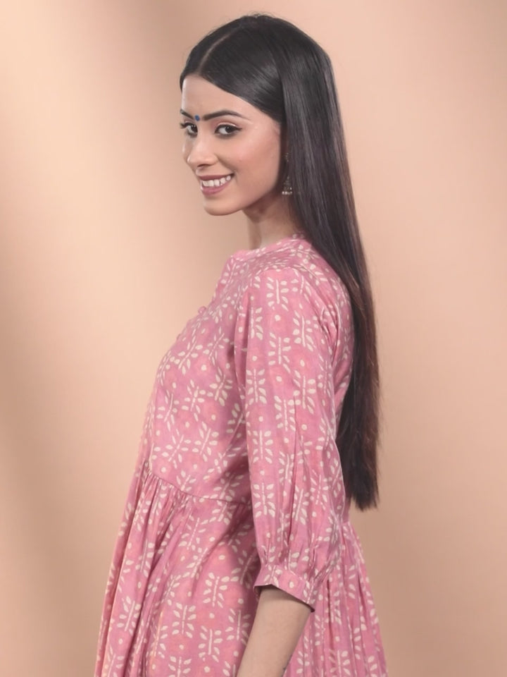 Pink Printed Chanderi Silk Kurta