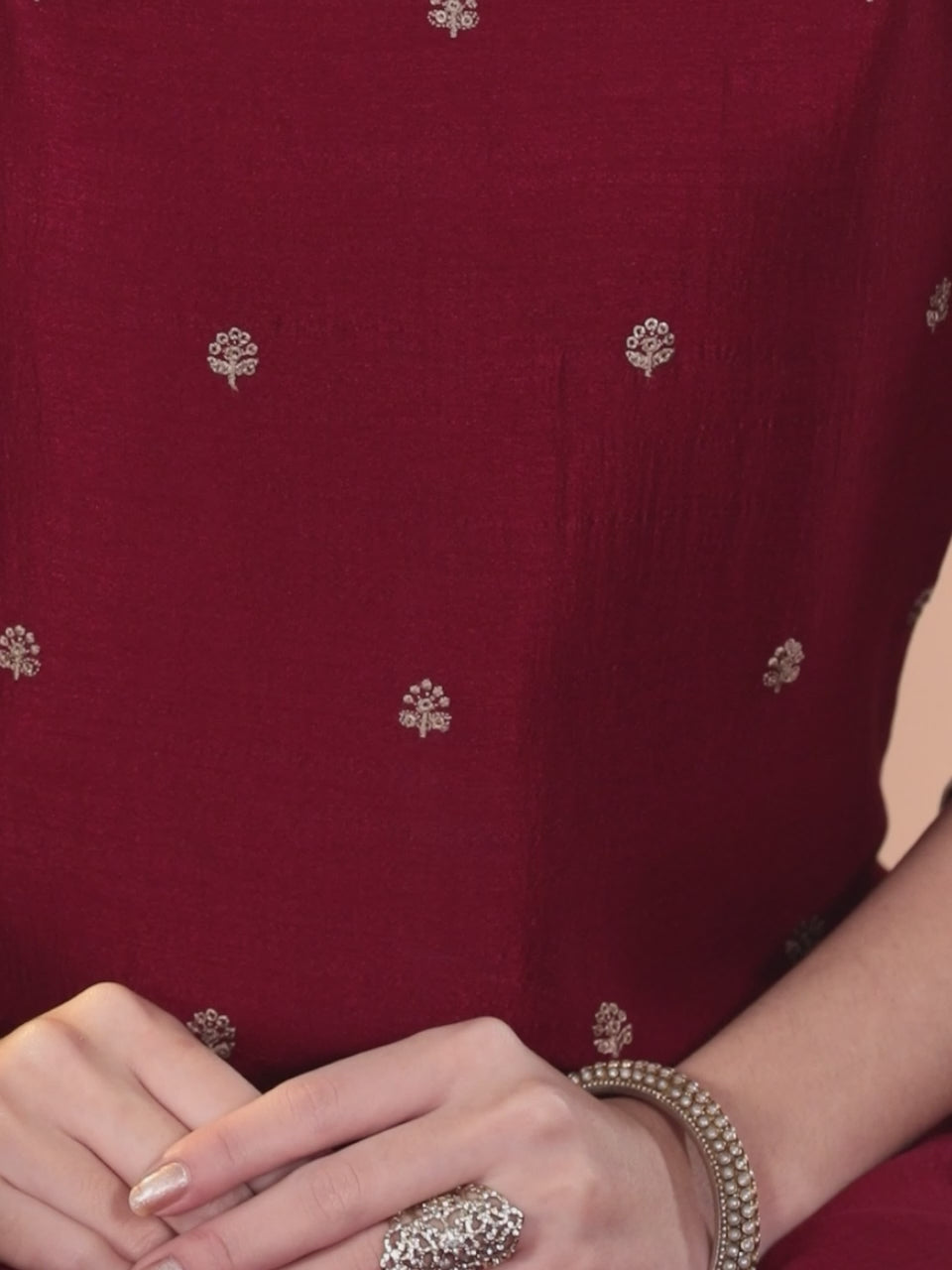  Maroon Embroidered Silk Straight Kurta 