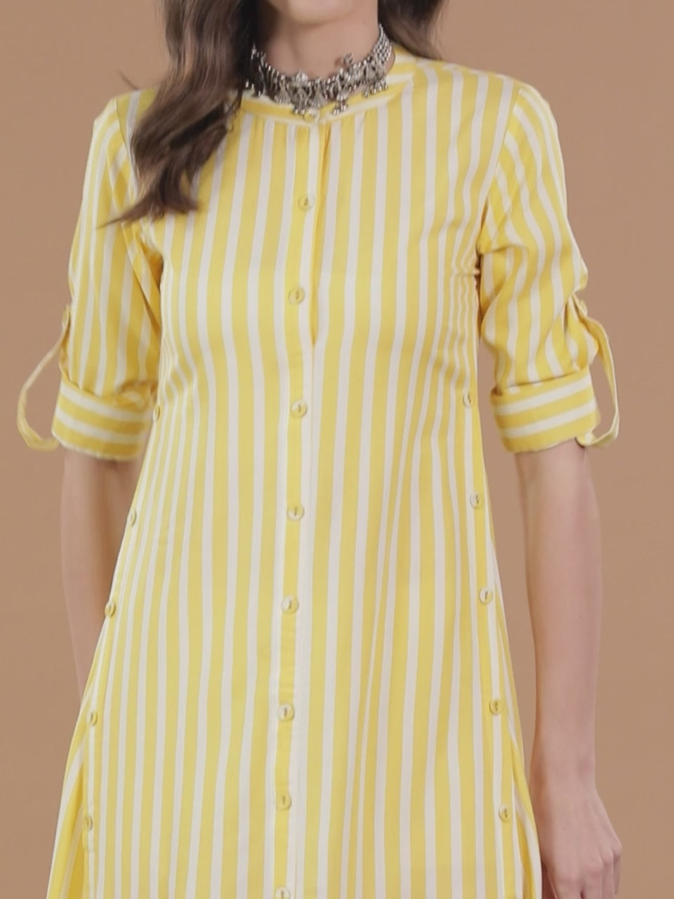  Yellow Striped Rayon Dress 