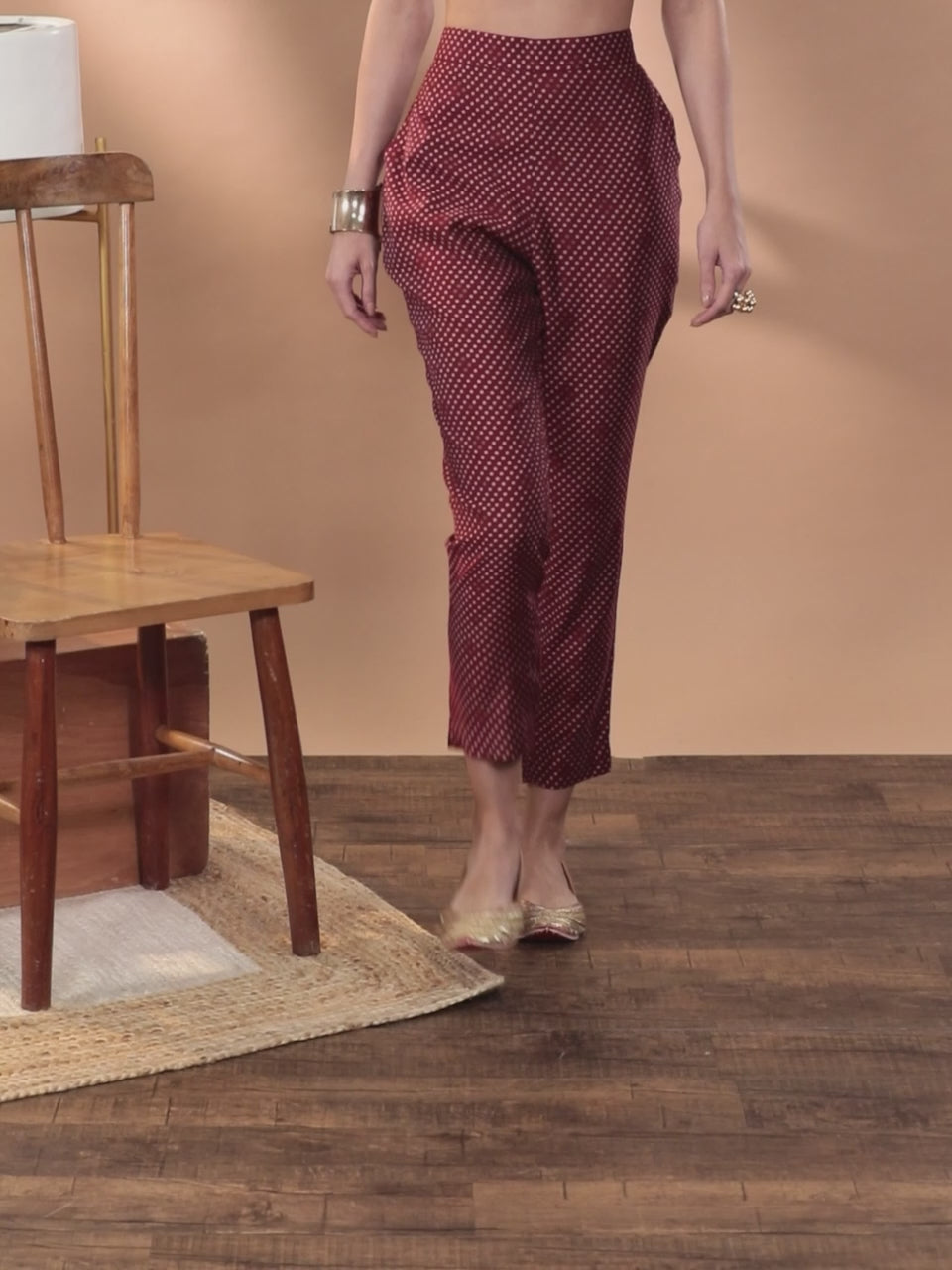  Maroon Self Design Silk Trousers 