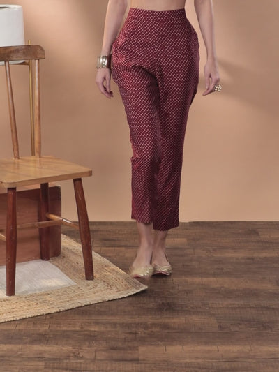 Maroon Self Design Silk Trousers