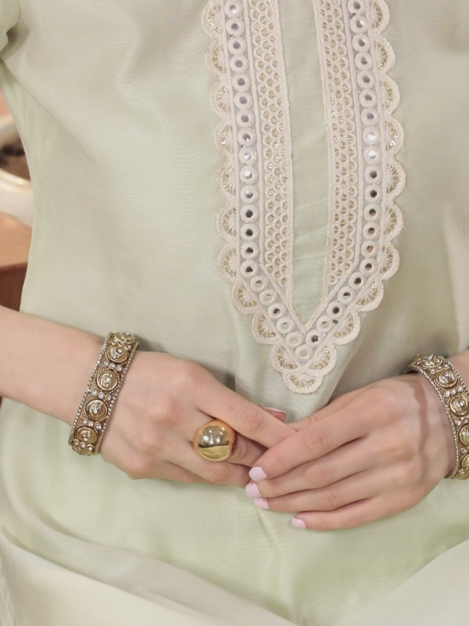  Green Yoke Design Chanderi Silk Straight Kurta With Dupatta 