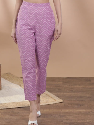 Lavender Printed Cotton Trousers