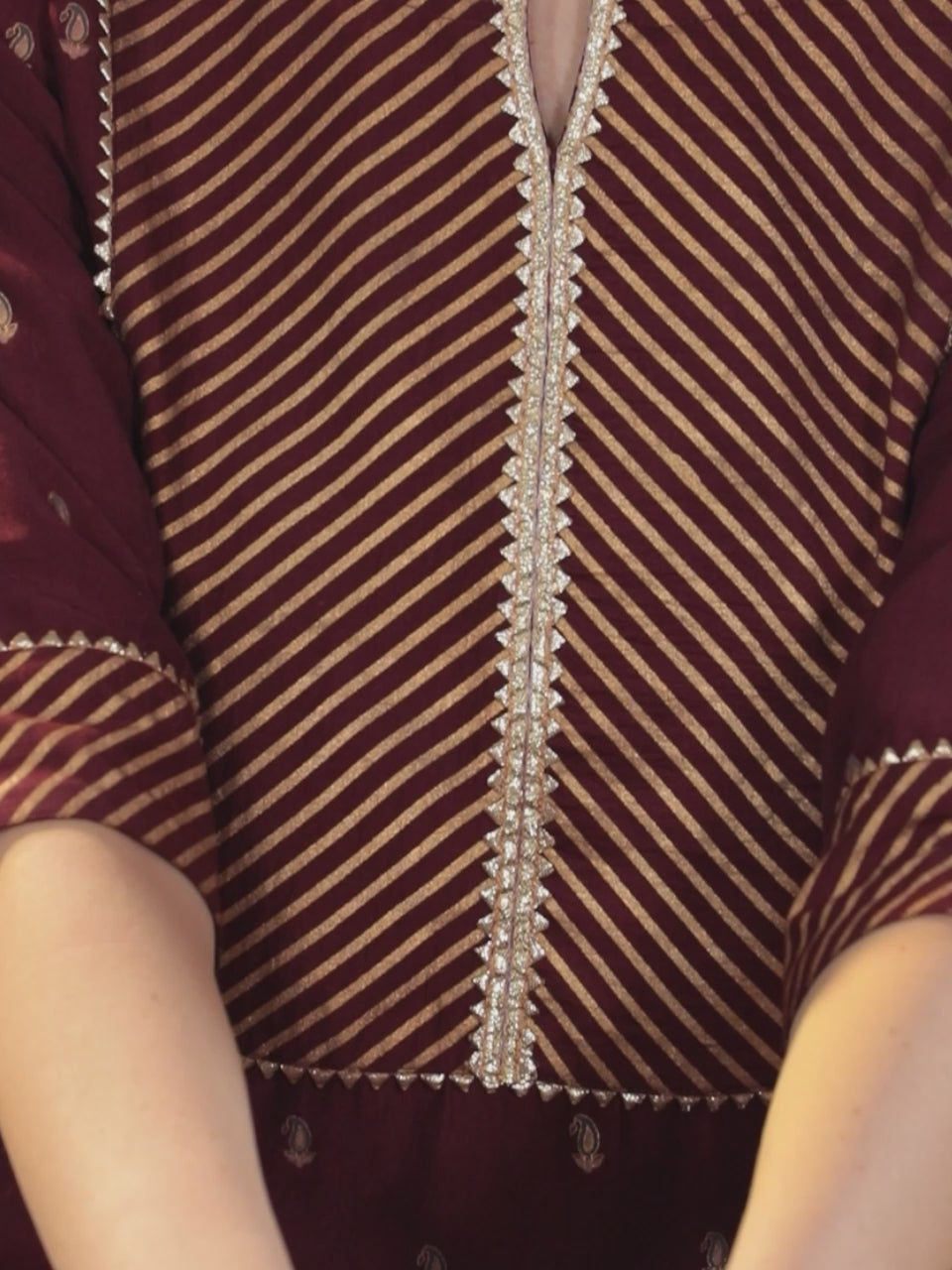  Maroon Yoke Design Silk Blend Straight Kurta With Palazzos & Dupatta 