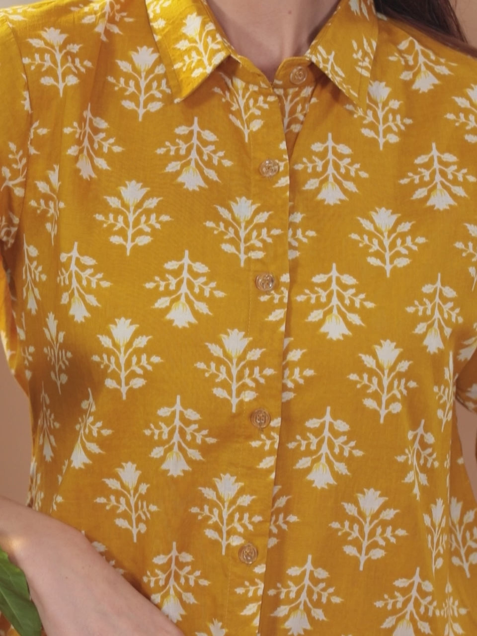  Mustard Printed Cotton A-Line Kurta With Palazzos 