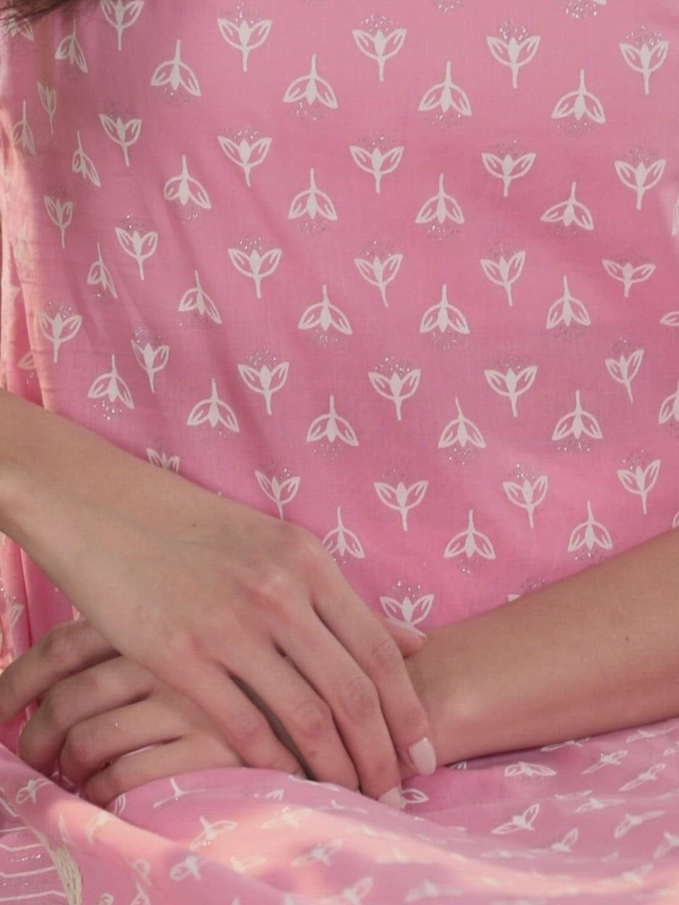  Pink Printed Cotton Straight Kurta With Palazzos & Dupatta 