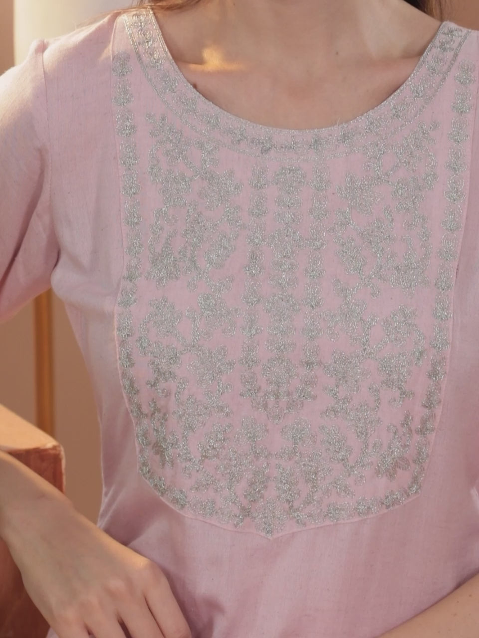  Pink Yoke Design Cotton Kurta 