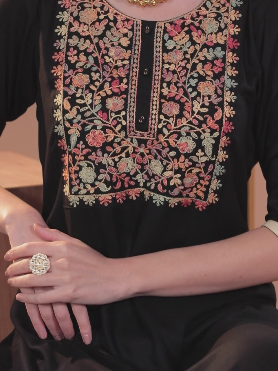  Black Yoke Design Wool Straight Kurta 