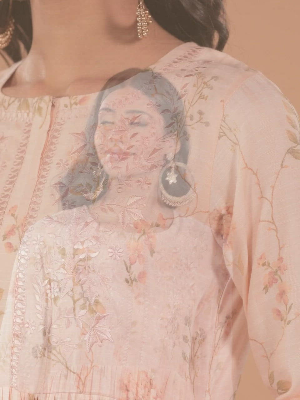  Peach Printed Viscose Rayon Dress 