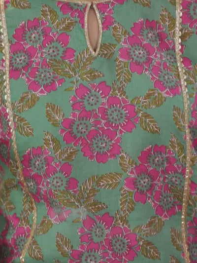 Green Printed Cotton Kurta