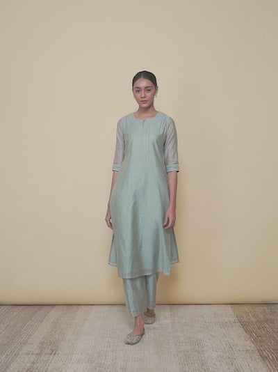 Grey Self Design Chanderi Silk Straight Kurta With Palazzos