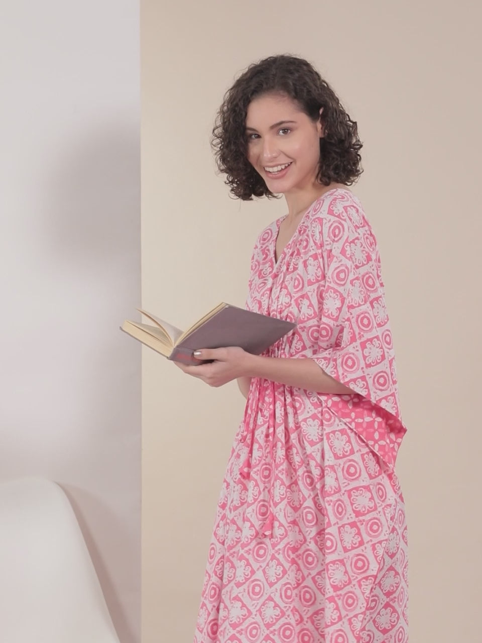  White Printed Cotton Night Dress 