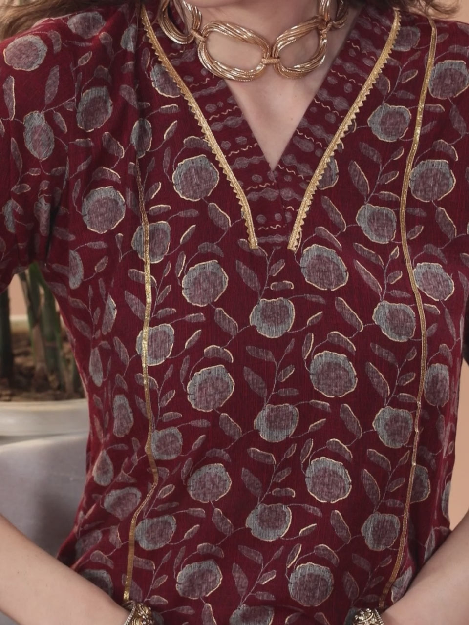  Maroon Printed Rayon A-Line Kurta With Palazzos & Dupatta 