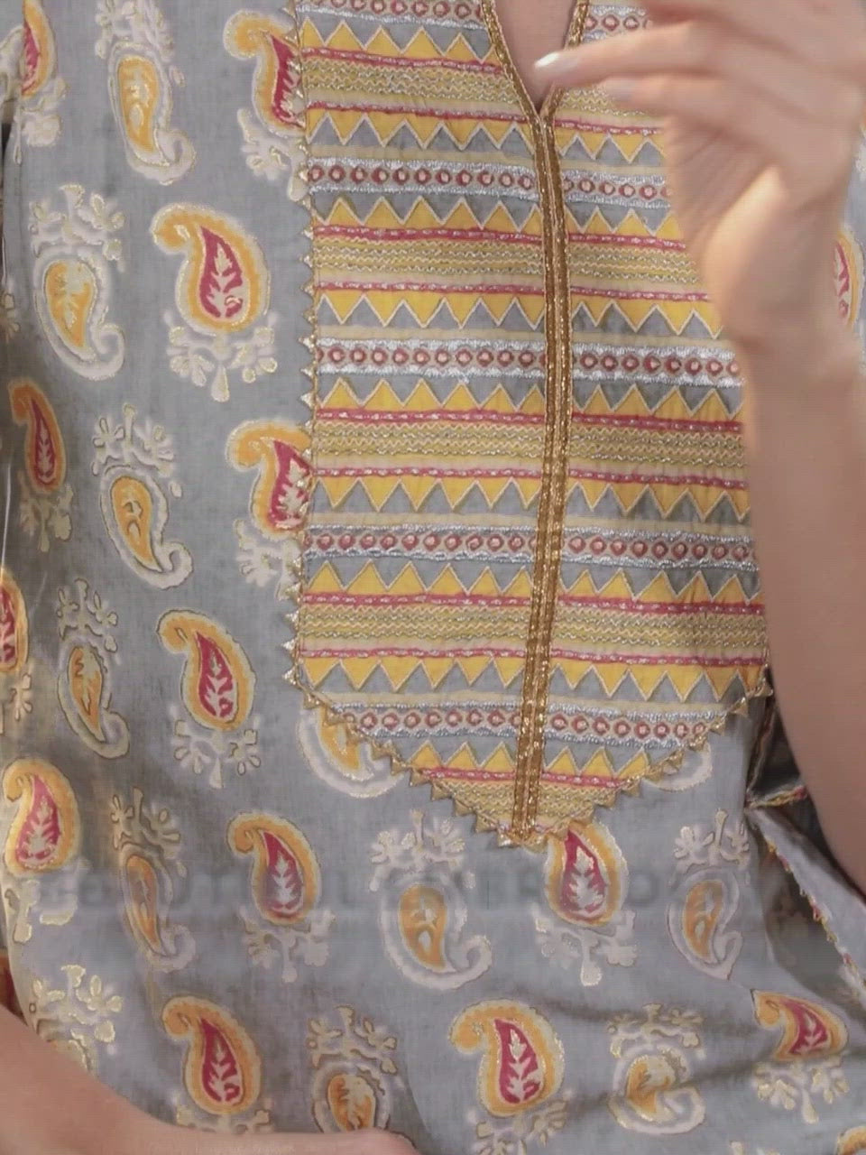  Grey Printed Silk Straight Kurta With Dupatta 