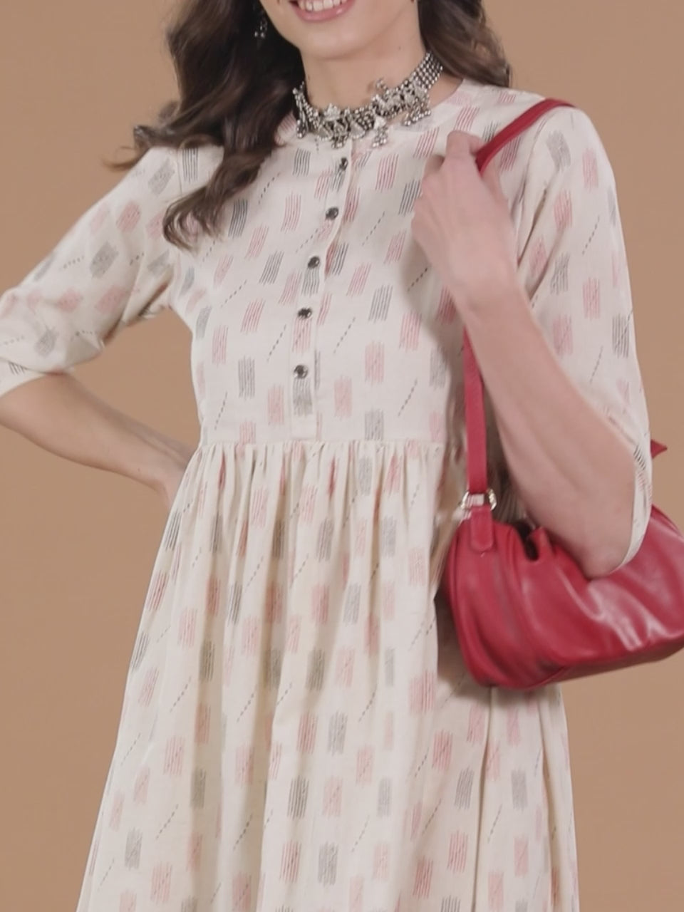  Off White Printed Cotton Dress 