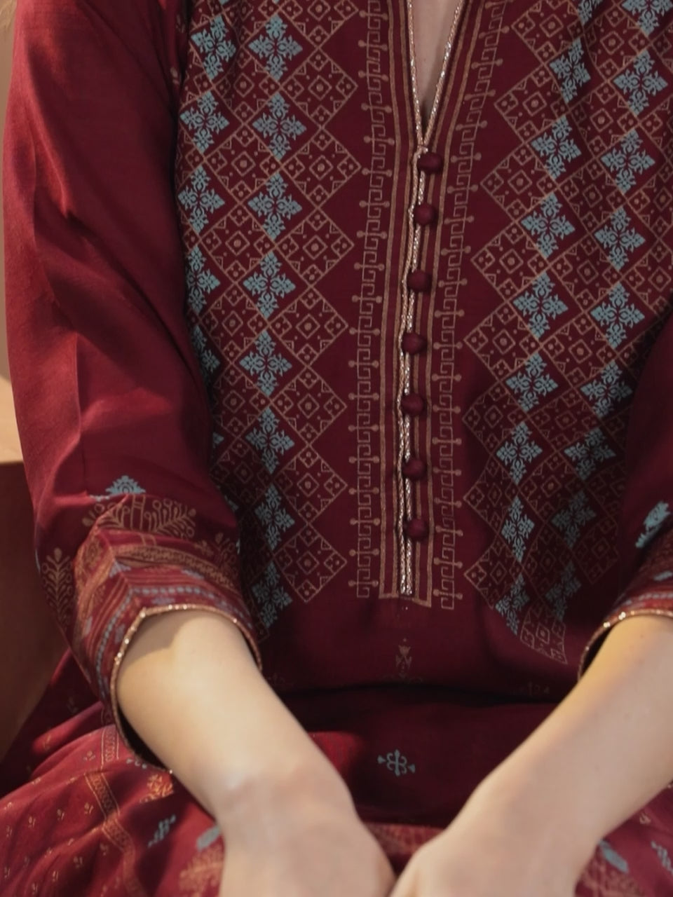  Maroon Printed Chanderi Silk Straight Kurta With Dupatta 