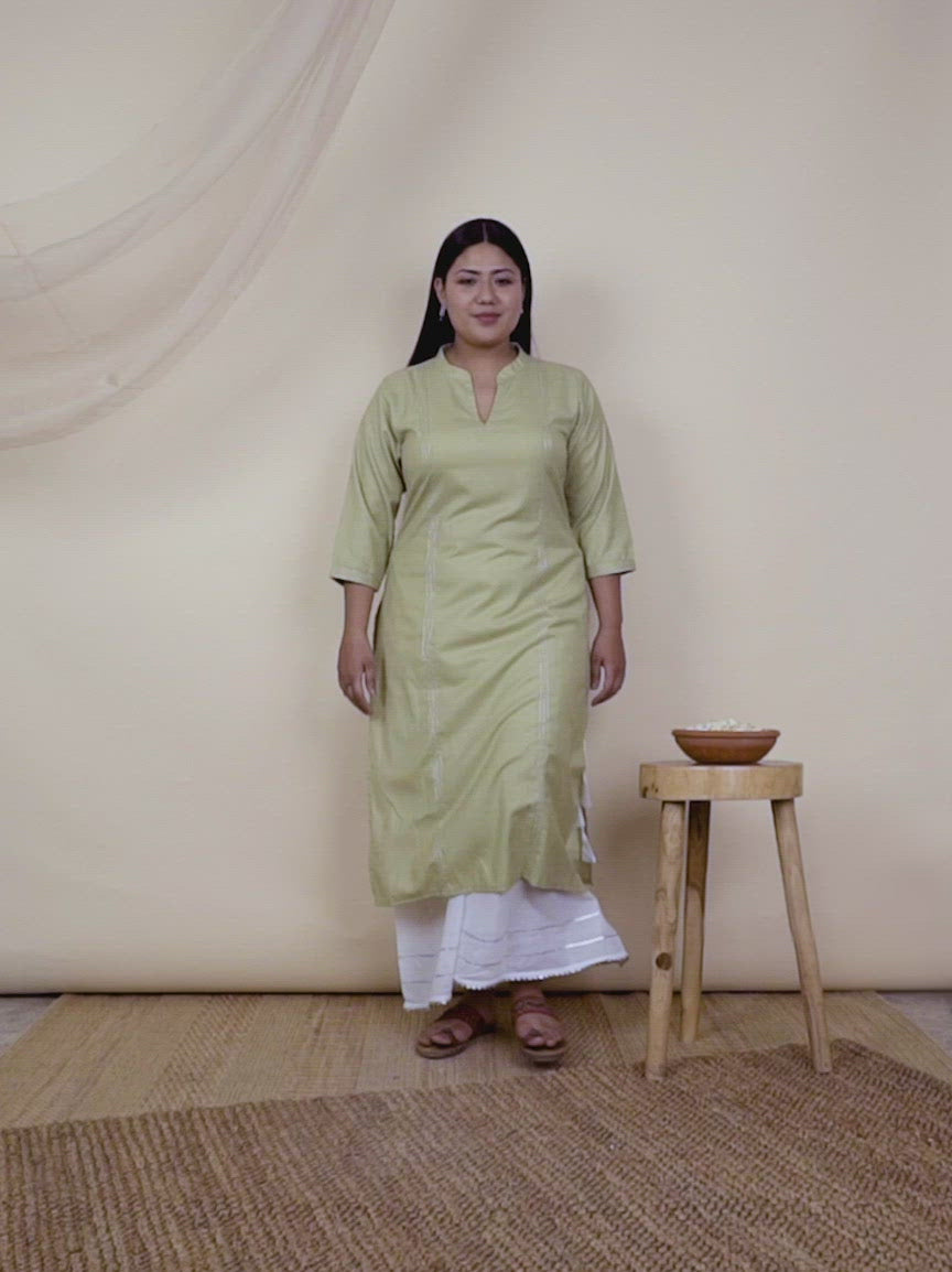  Plus Size Green Solid Cotton Kurta 