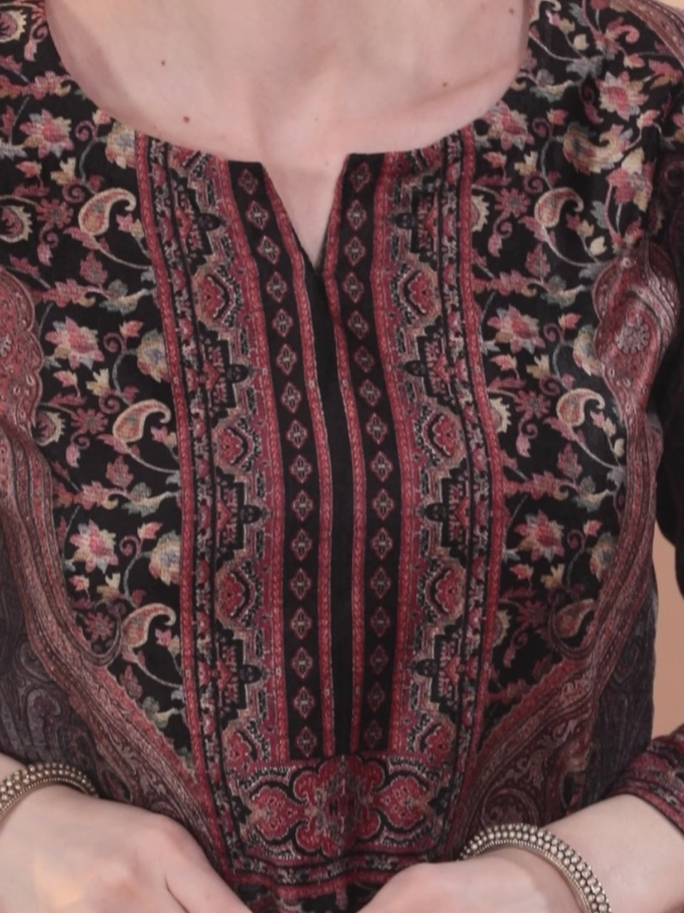  Black Printed Velvet Straight Kurta 
