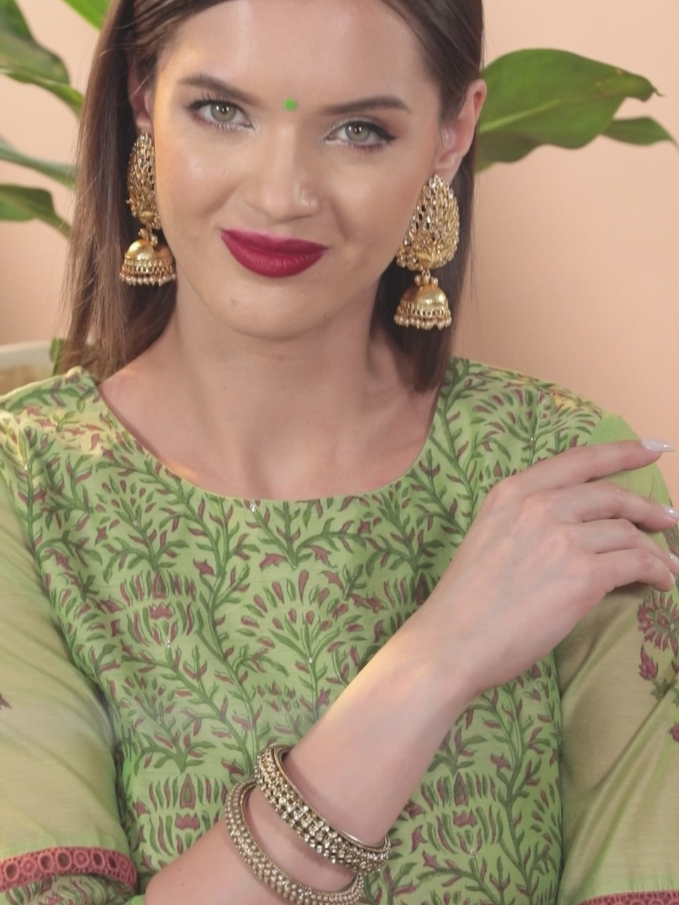  Green Printed Chanderi Silk Straight Kurta With Dupatta 