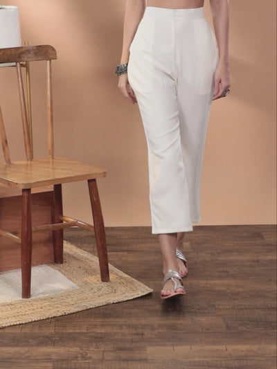 Off White Solid Pashmina Wool Trousers