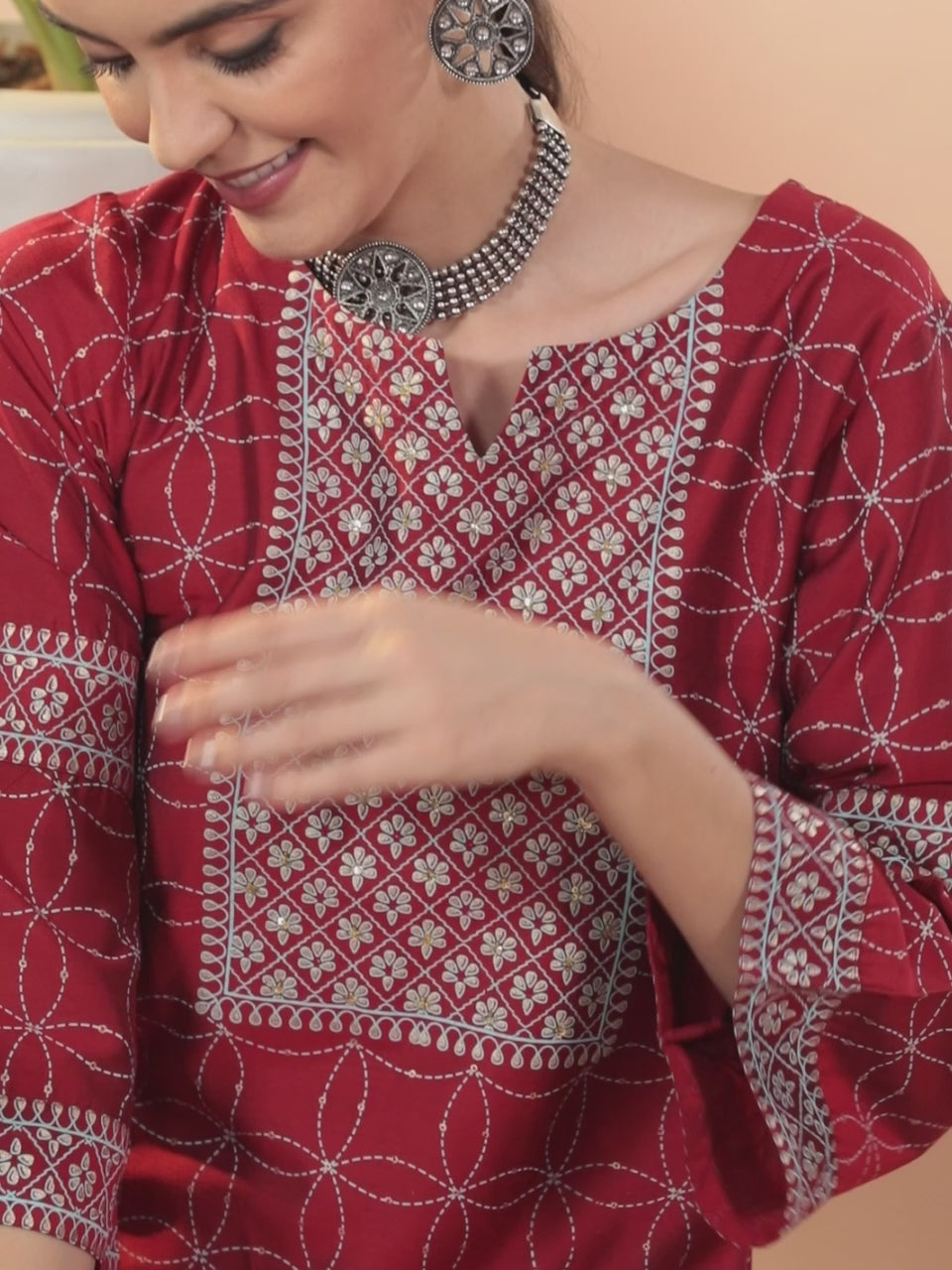  Red Yoke Design Chanderi Silk Kurta 