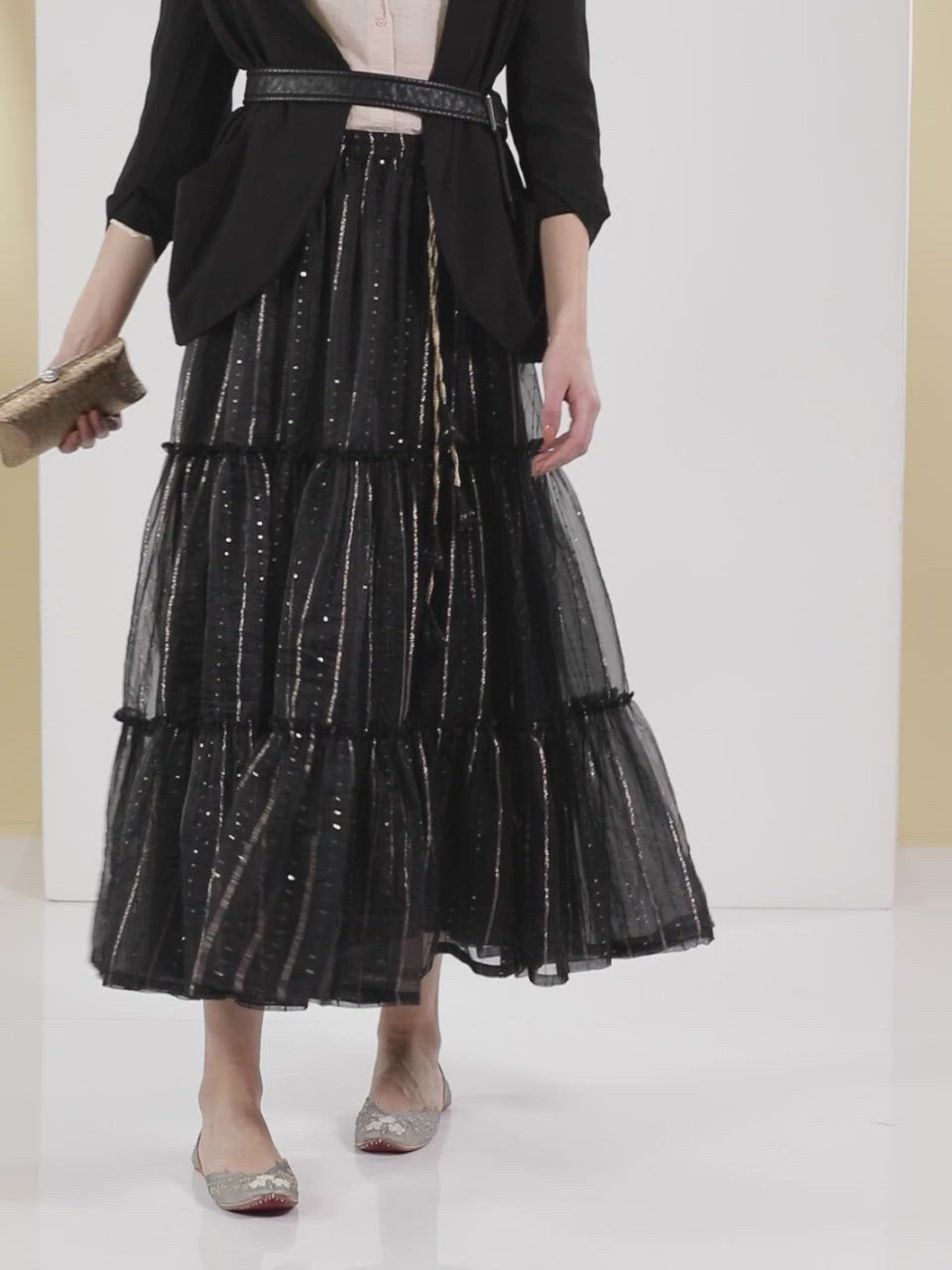 Black Embellished Polyester Skirt