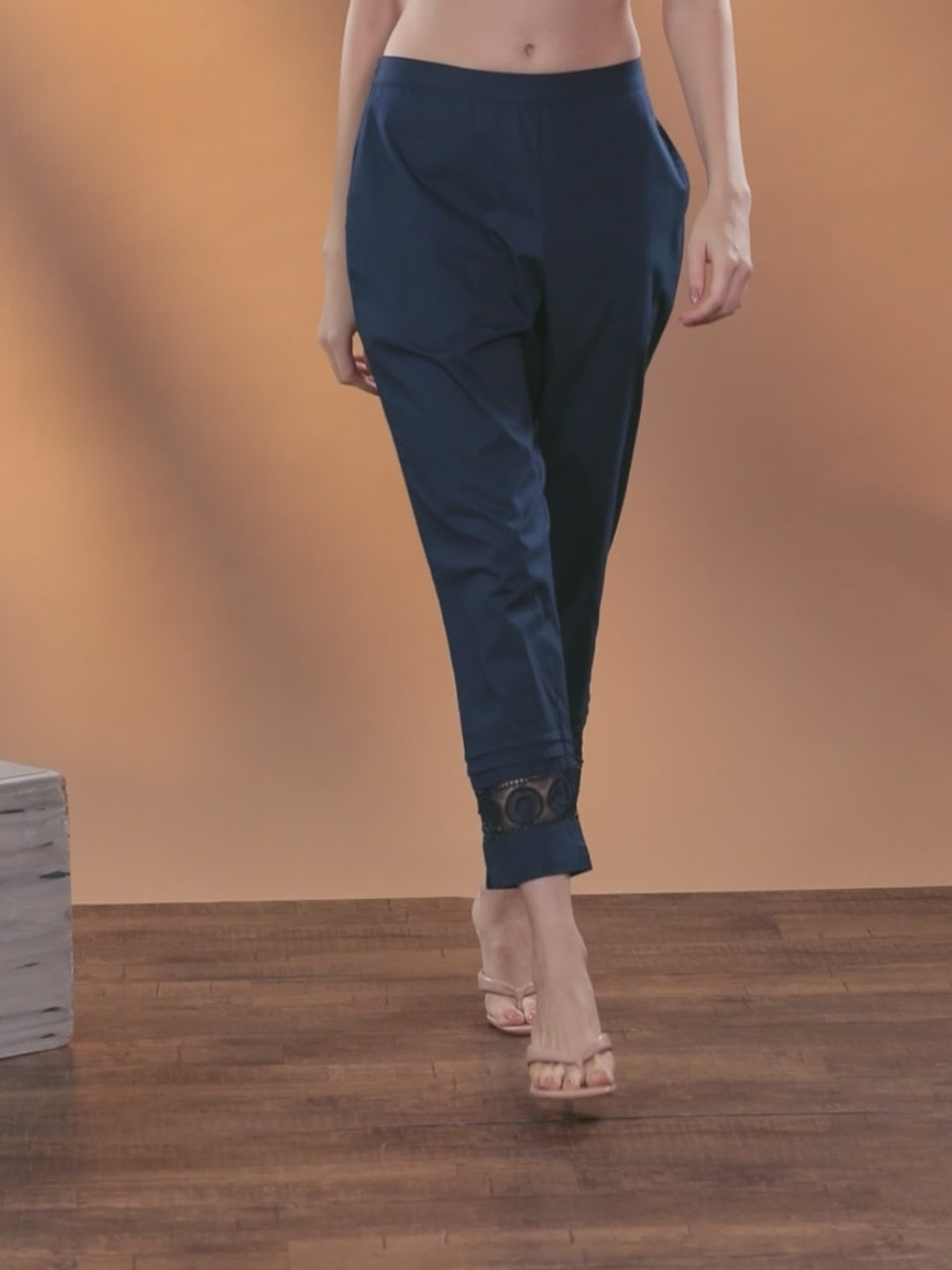 Blue Solid Cotton Trousers