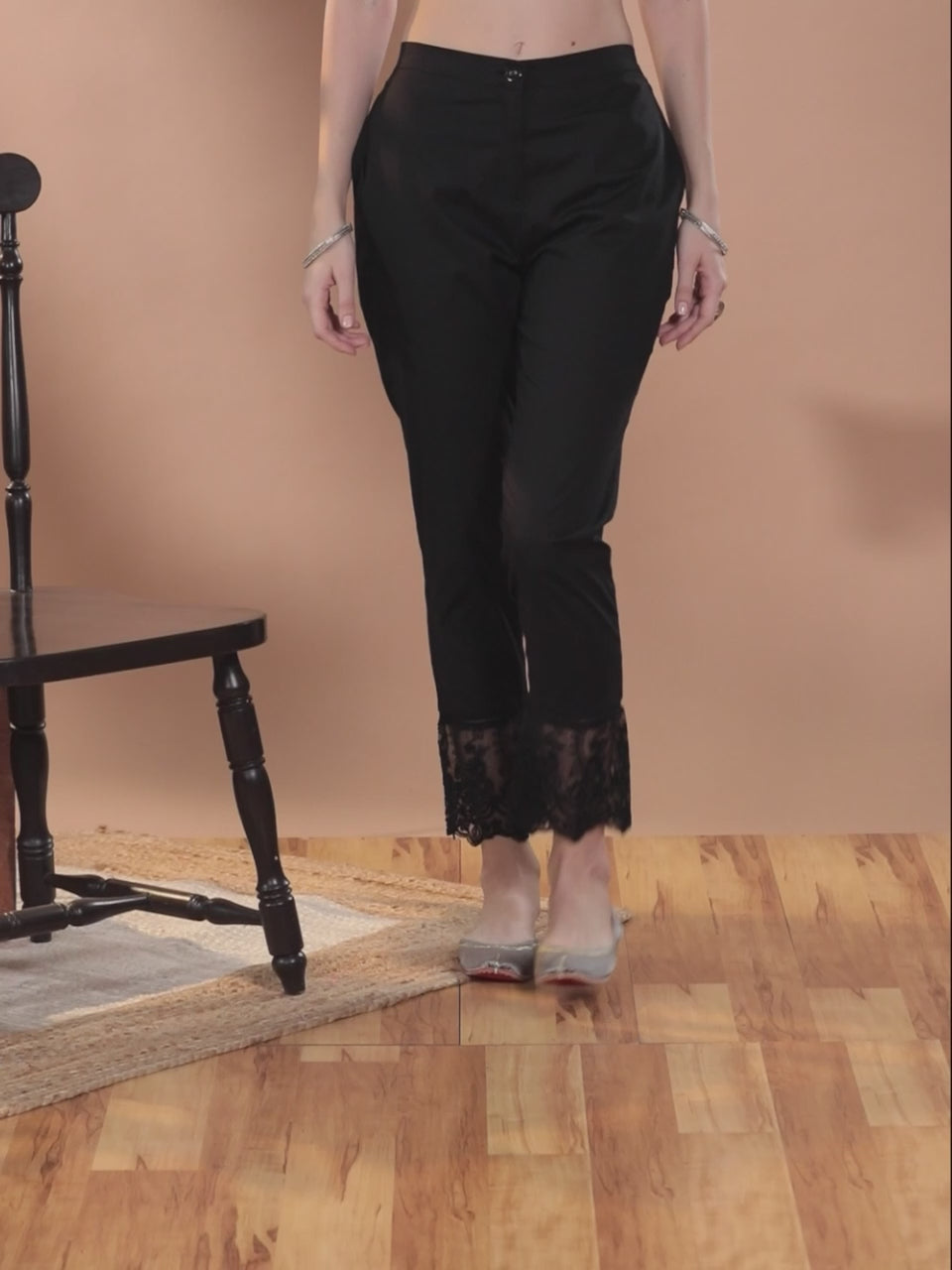  Black Solid Cotton Trousers 