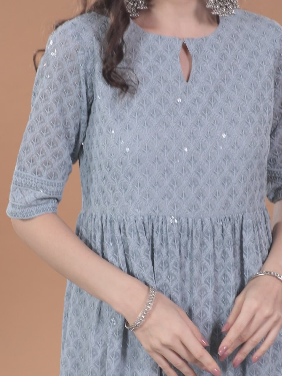  Blue Embroidered Georgette Dress 