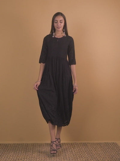 Black Schiffli Rayon Dress